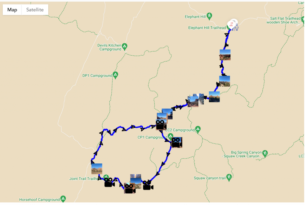 Map of Elephant Hill to Chesler Park