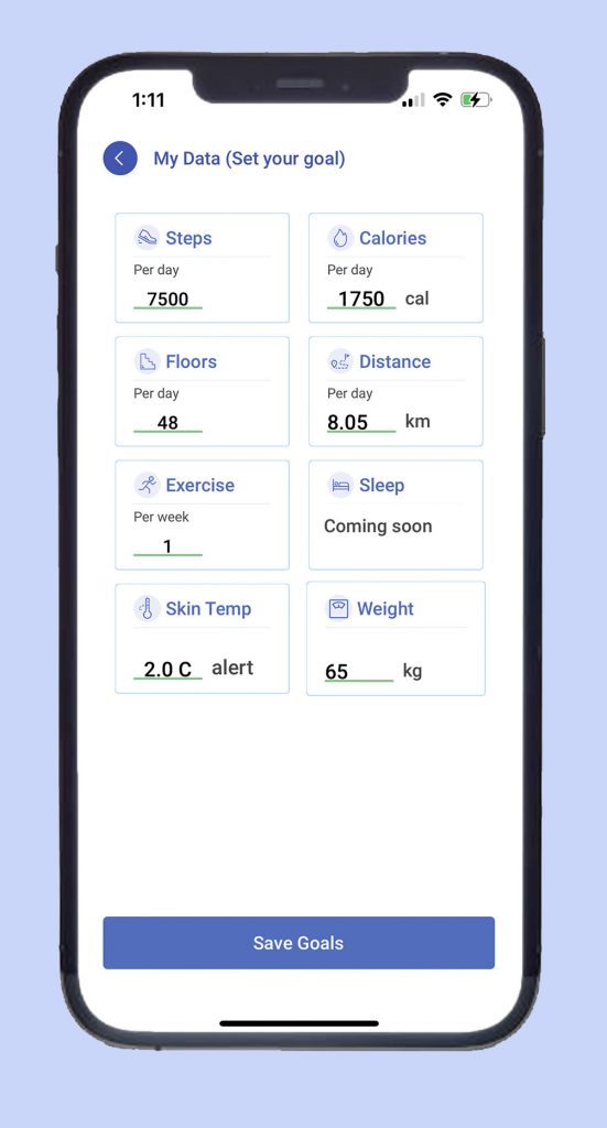 Goals       Set up your goals, those  can be changed at any time. The graph will indicate your results versus the goals you set.