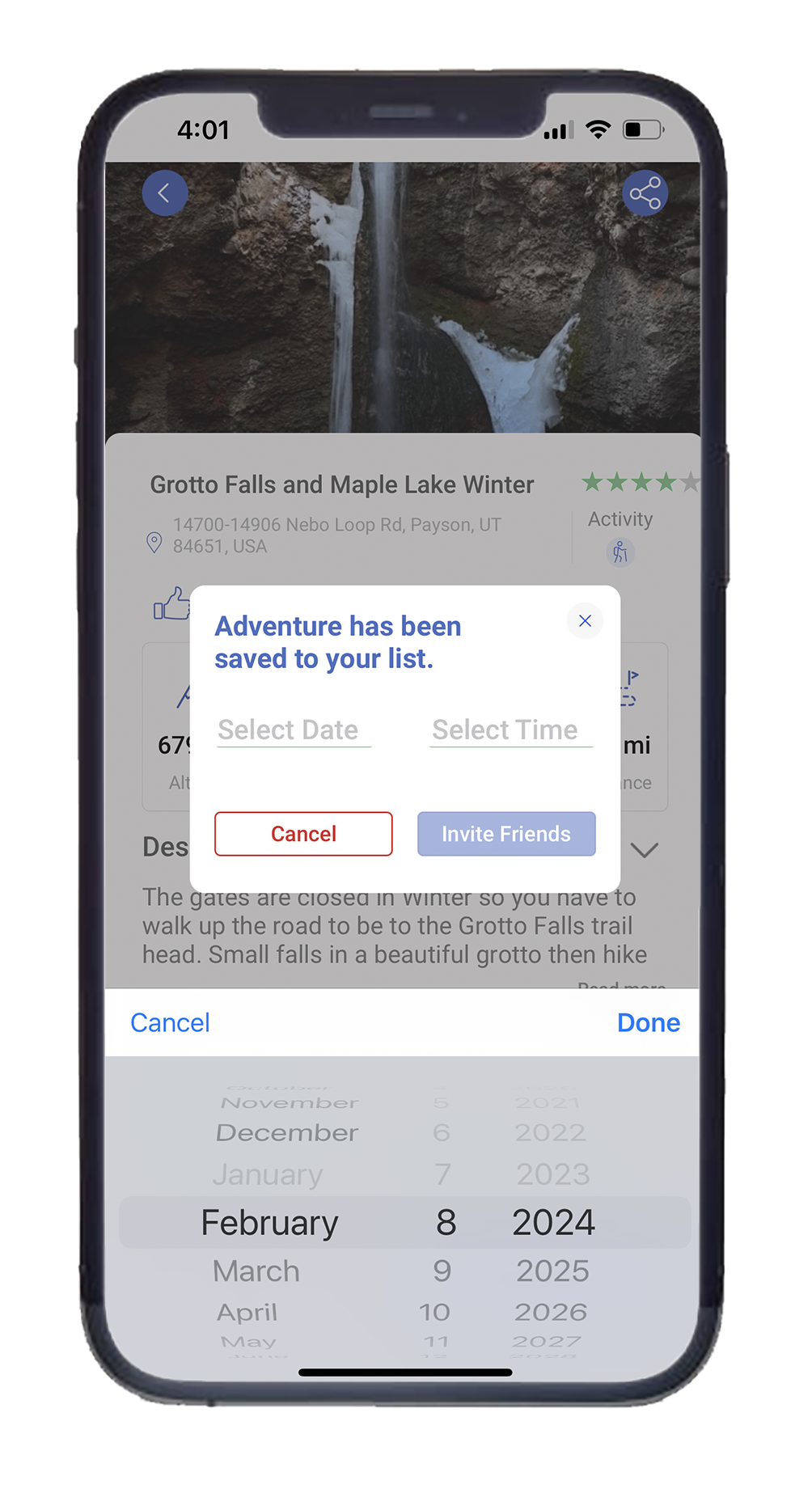 Program Activities     Group adventures and exercises are more enjoyable with the app's scheduling feature. Users can easily plan activities!