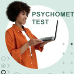 Person with a computer with the caption "psychometric test"