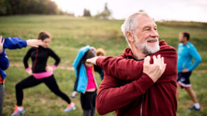 Group of people exercising outside